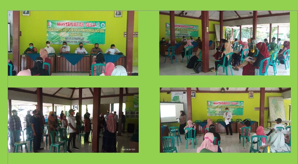 MUSYAWARAH DESA , SOSIALISASI DAN BIMTEK TIM POKJA PEMUTAKHIRAN DATA SDGs TAHUN 2021 DESA SONOREJO
